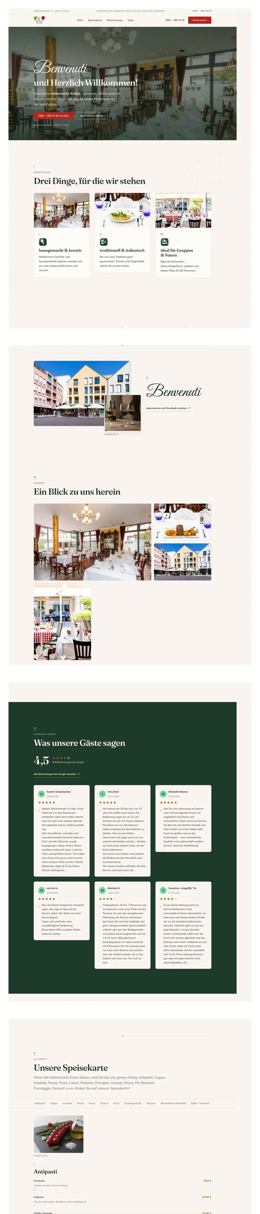 Neue Website des Ristorante Da Vinci